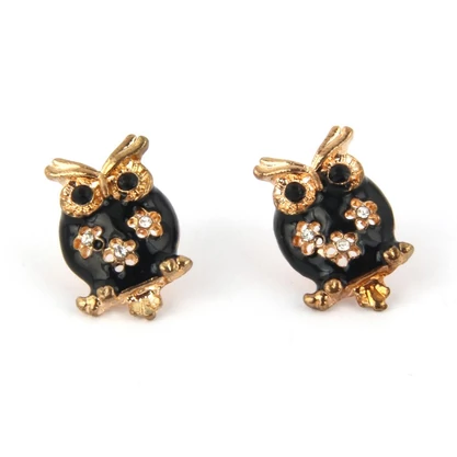 Strasszos fekete baglyos fülbevaló