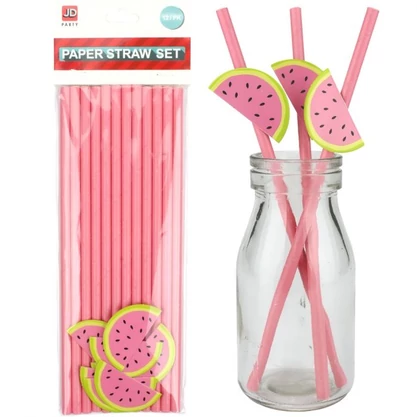 Papír szívószál csomag - 12 db rózsaszín